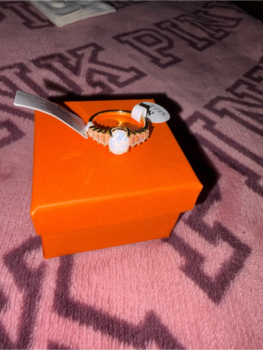 Gold over Sterling Silver Opal Center Ring with Baguette Accents
